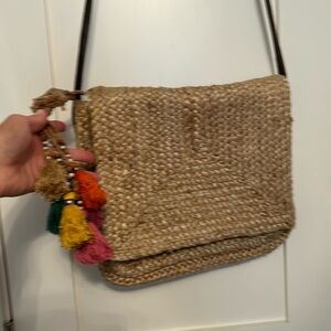Ale by Alessandra jute crossbody handbag with tassels. NWOT.